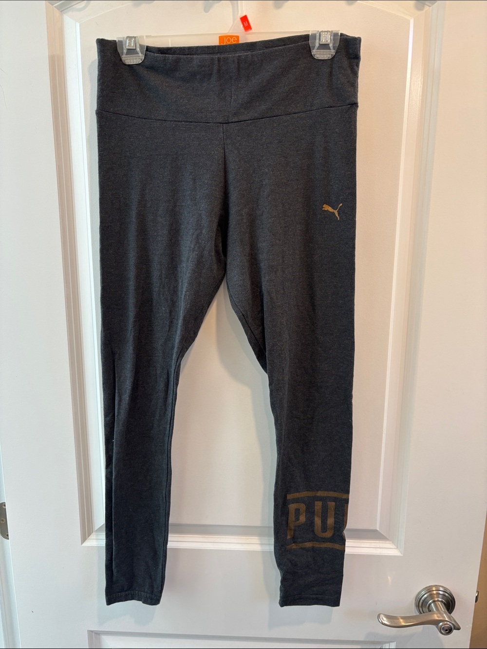 Puma Girls' Charcoal Gray Leggings with Gold Logo